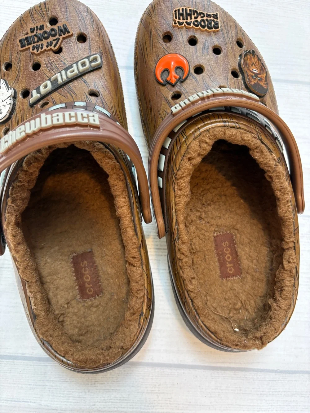 CROCS Kids Brown Wookiee Themed Clog Sandals with Fur Lining